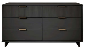 English Elm Granville 55" Dresser In Charcoal Gray - Chic 6-Drawer Storage With Ribbed Fronts & Gold Handles B365S00090