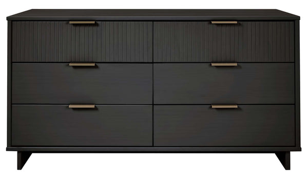 English Elm Granville 55" Dresser In Charcoal Gray - Chic 6-Drawer Storage With Ribbed Fronts & Gold Handles B365S00090