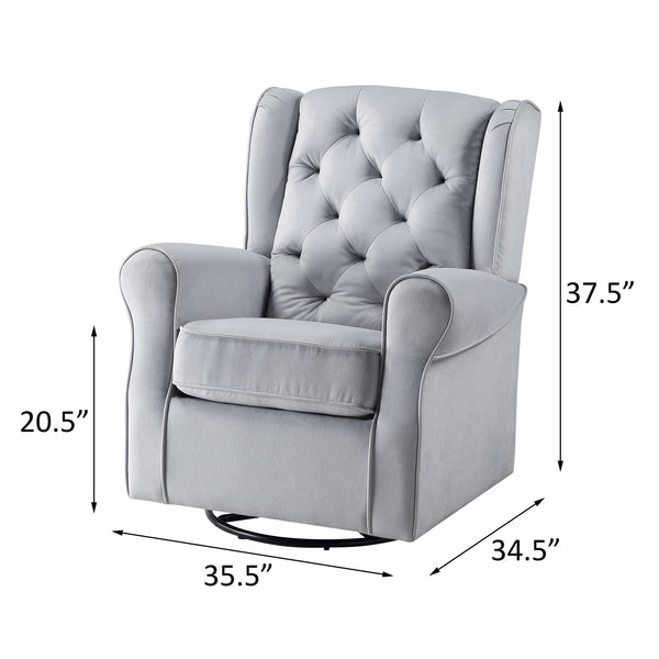 English Elm Grey Tufted Swivel Glider Chair with Metal Legs — Transitional Elegant Rocking Accent Seat for Living Spaces B062P186520