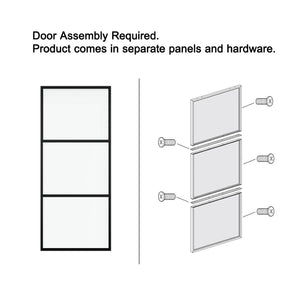 English Elm 30 in Matte Black Steel Sliding Barn Door Frosted Glass Privacy Panel with Hardware B2763P483194
