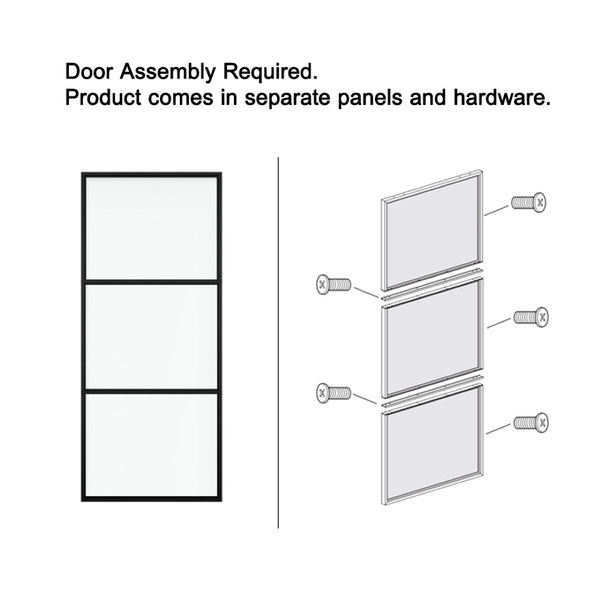 English Elm 30 in Matte Black Steel Sliding Barn Door Frosted Glass Privacy Panel with Hardware B2763P483194