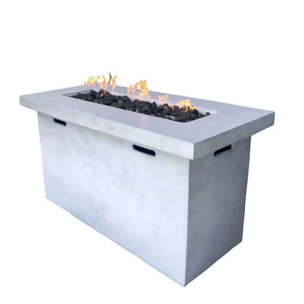 English Elm 25" Fiber-Reinforced Concrete Propane Outdoor Fire Pit Table with Hidden Tank, Cover, Lava Rocks, Weather-Resistant Gray B120P203038