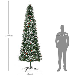 English Elm Homcom 9Ft Pre-Lit Snow-Dipped Christmas Tree With 460 Led Lights, Pine Cones, Berries & More! W2225P229460