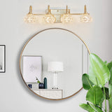 English Elm Modern Crystal Bathroom Vanity Light, 4-Light Golden Wall Sconce With Clear Glass Shade, Elegant Wall Mount Lighting For Bathroom, Powder Room, Or Vanity Mirror (No Bulbs)