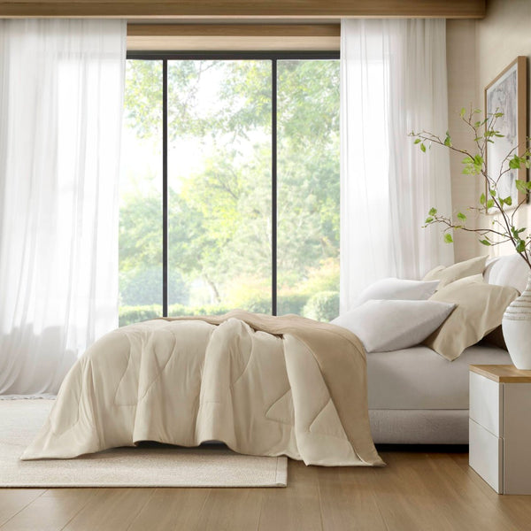 English Elm 1-piece King Reversible Tencel Fill Comforter with Sculptural Weave Cooling Texture Linen B035P408280