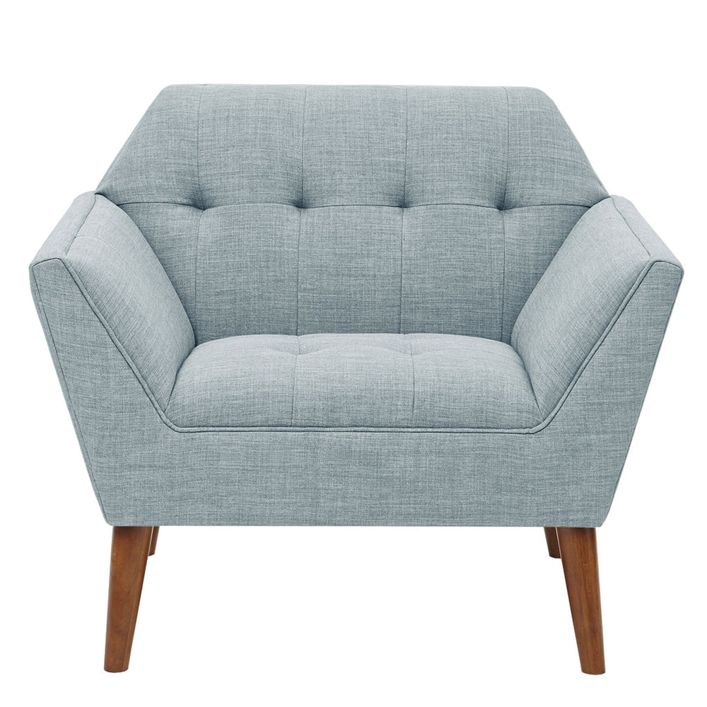 JLA Home INK+IVY - Wide Sculptural Mid-Century Lounge Chair with Hand-Tufted Detail, Durable Woven Upholstery, Solid Wood Legs Light Blue II100-0382