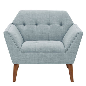 JLA Home INK+IVY - Wide Sculptural Mid-Century Lounge Chair with Hand-Tufted Detail, Durable Woven Upholstery, Solid Wood Legs Light Blue II100-0382