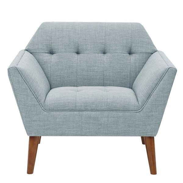 JLA Home INK+IVY - Wide Sculptural Mid-Century Lounge Chair with Hand-Tufted Detail, Durable Woven Upholstery, Solid Wood Legs Light Blue II100-0382