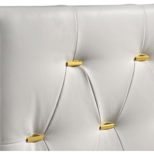 English Elm James White Glam Queen Bed with Tufted Tall Headboard, Gold Button Accents & White Leatherette Upholstery B062P378461