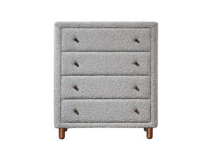English Elm Grey Boucle 4-Drawer Upholstered Chest with Metal-Glide Drawers and Knop Handles — Durable Stylish Storage Solution for Bedroom and Living Room (38"H x 33"W x 16.5"D) B062P209026