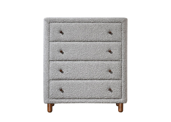 English Elm Grey Boucle 4-Drawer Upholstered Chest with Metal-Glide Drawers and Knop Handles — Durable Stylish Storage Solution for Bedroom and Living Room (38"H x 33"W x 16.5"D) B062P209026