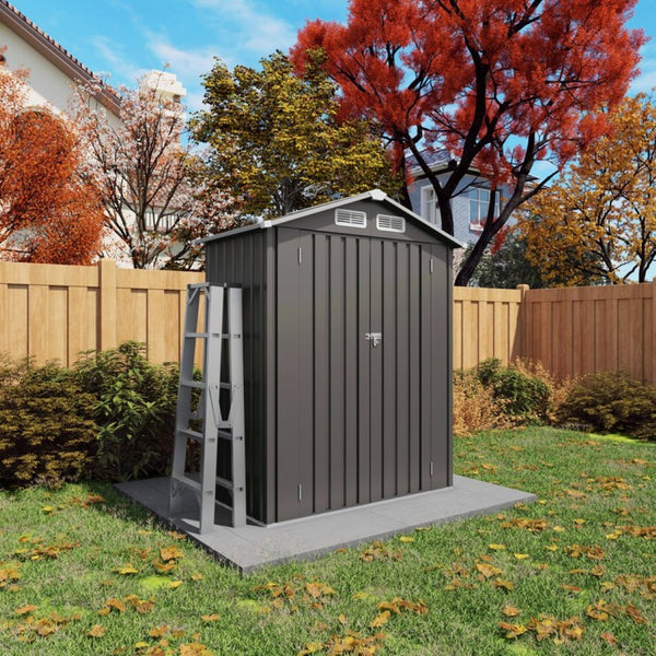 English Elm 5x3 Ft Galvanized Steel Outdoor Storage Shed with Peaked Roof and Lockable Door W3213P309352