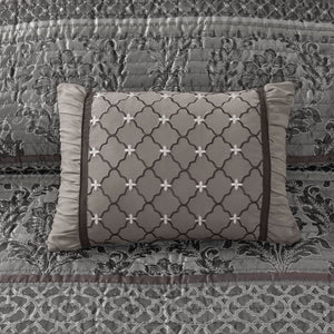 English Elm 6-Piece Jacquard Quilt Set Full/Queen with Plush Brushed Backing, Decorative Pillows, Grey Elegance Multicolor 15.35 L x 17.72 W x 10.63 H B035P408227