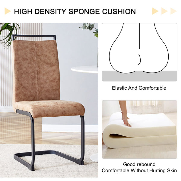 English Elm Dining Tech Cloth High Back Chairs Set of 2 — Ergonomic Curved Upholstered Seats, C‑Shape Black Legs, Brown W1151P367176