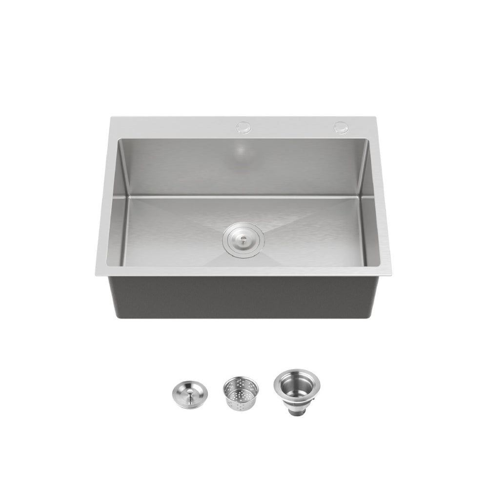 English Elm Stainless Steel Handmade Single Bowl Overmount Kitchen Sink Dark Gray Matte Finish T3177P370628
