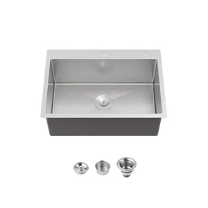 English Elm Stainless Steel Handmade Single Bowl Overmount Kitchen Sink Dark Gray Matte Finish T3177P370628