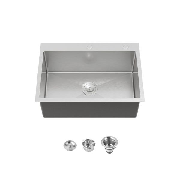 English Elm Stainless Steel Handmade Single Bowl Overmount Kitchen Sink Dark Gray Matte Finish T3177P370628