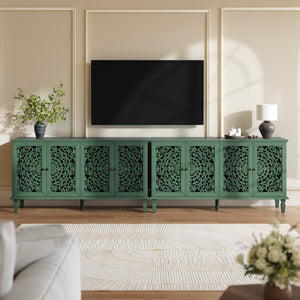 English Elm 60" Antique Buffet Cabinet with Floral Carvings, Solid Wood Legs, Adjustable Shelves, TV Stand for 65" W1445P360668