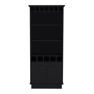 English Elm Dundee 70-Inch High Bar Cabinet with 10 Glass Doors, 5 Cubbies, 3 Shelves for Wine & Decor Black 69 L x 24 W x 4 H B070S00321