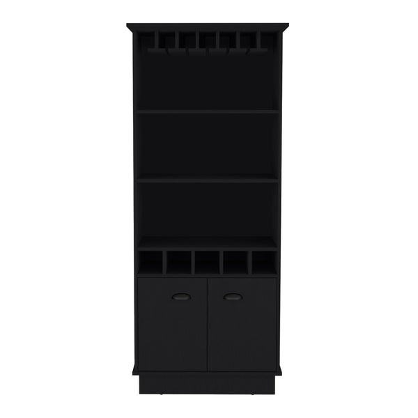 English Elm Dundee 70-Inch High Bar Cabinet with 10 Glass Doors, 5 Cubbies, 3 Shelves for Wine & Decor Black 69 L x 24 W x 4 H B070S00321