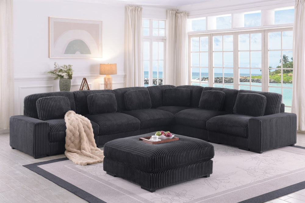 English Elm Lianne Modular Corduroy Sectional with Ottoman Channel Tufted Lounge Sofa B2749S00042