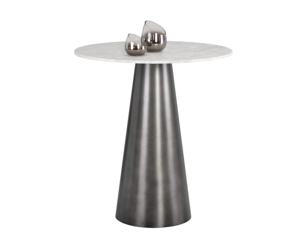 Sunpan Damon Bar Table - Stunning White Marble Top with Elegant Tapered Design for Modern Dining Spaces Gunmetal