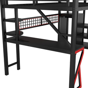 English Elm Metal Full Loft Bed with L Shaped Desk Wardrobe Rgb Lighting and Usb Charging W2593S00062
