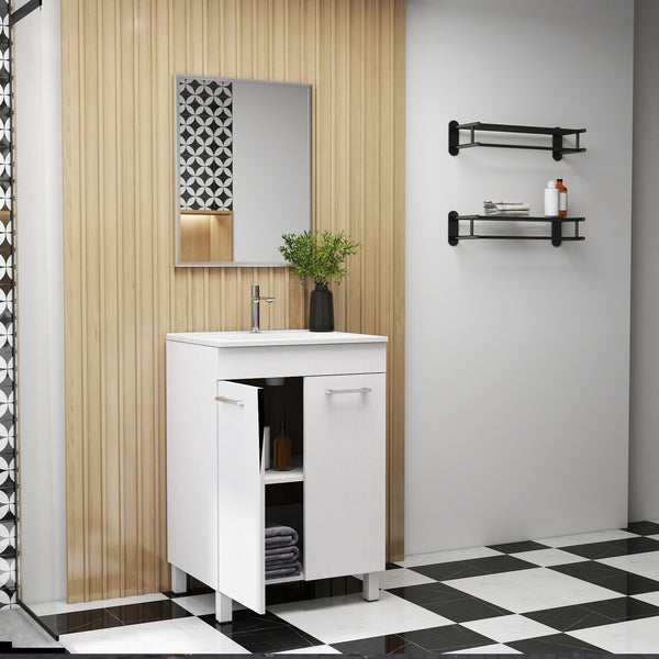 English Elm 24-Inch Floor-Mounted Bathroom Vanity Combo With Sink & Mirror – Compact Design For Modern Spaces W3151S00029