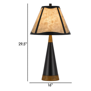 English Elm 30 Inch Art Deco Table Lamp with Mica Shade Rubberwood Base and Three Way Switch B056P215244
