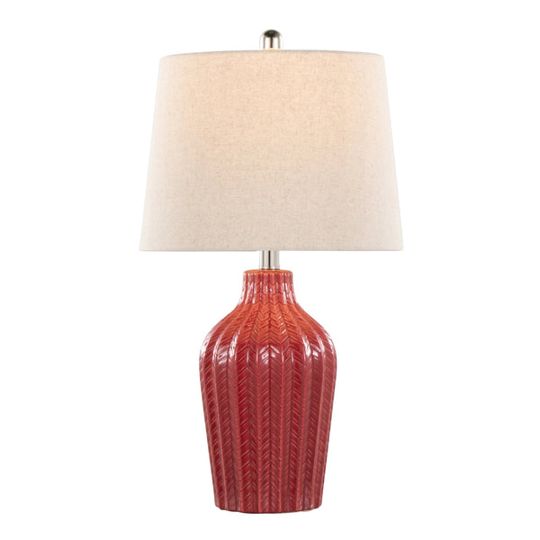 English Elm Rockwell 23" Contemporary Ceramic Table Lamp with Glossy Chevron Pattern, Polished Nickel Accents and White Linen Shade — Set of 2 Natural,Red B202P224024