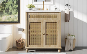 English Elm Christopher Knight Home® - 30-Inch Walnut Vanity with Seashell Resin Sink, Flip-Up Organizer, Soft-Close Doors & Legs Natural Wood N765P33418384B