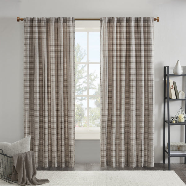 English Elm 1 Pcs Insulated Plaid Curtain Panel 50X108" With Fleece Lining For Cozy Energy Efficiency In Brown B035P319833