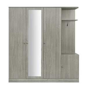 English Elm 4-Door Wardrobe with Full-Length Mirror, Dust-Proof Compartments, Shoe Door & Anti-Tip Safety Features Gray N820S00056E