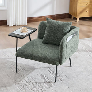 English Elm Leisure Linen Accent Chair with Built-in Side Table Pockets and Lumbar Pillow Modern Emerald W395P453314