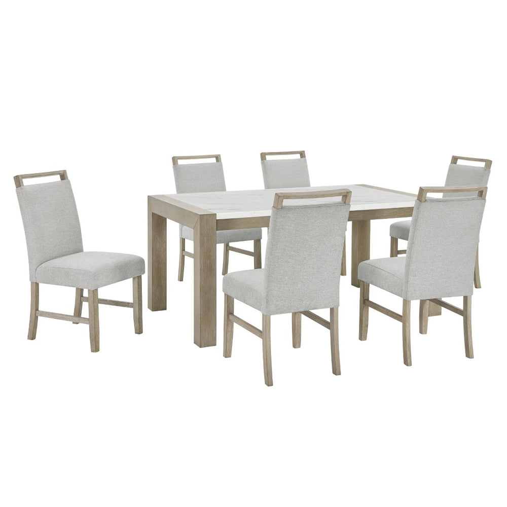 English Elm Tabitha 7-Piece Dining Set With Faux Marble Table & Light Oak Chairs For Stylish Gatherings B061S00912-GIGA