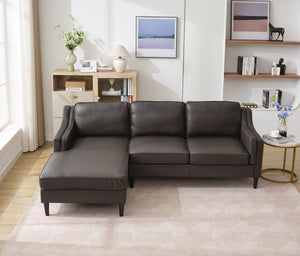 English Elm 94.5 Inch L-Shaped Genuine Leather Sofa With Left Chaise Lounge - Modern Espresso Elegance For Home W791S00023