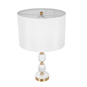 English Elm D15x26.5" Marble Table Lamp with White Fabric Drum Shade, Brass Finial, Modern Vintage Accent (26.5") W2078P399245
