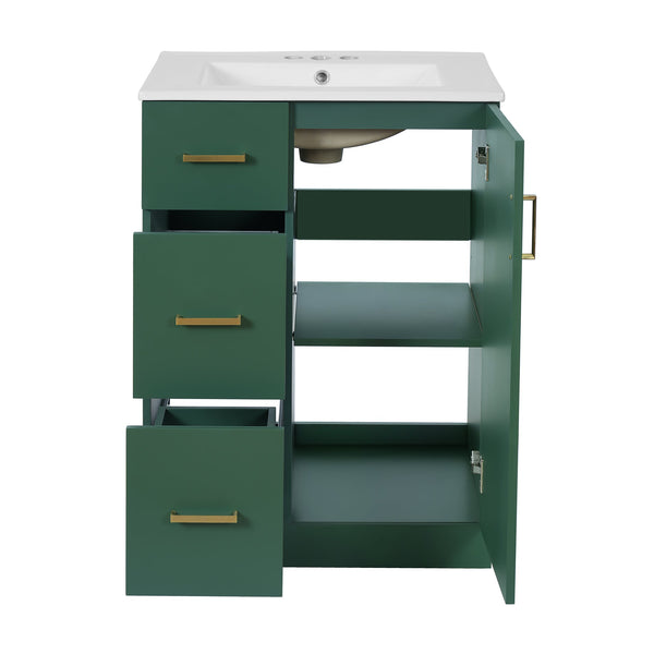 English Elm 24" Modern Bathroom Vanity with Under-Mount Sink, Vertical Stripe Design, 2 Drawers & Soft-Close Cabinet Green N710P288936F