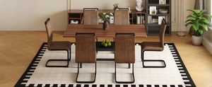 English Elm Table and Chair Set 71 Inch Walnut Grain Dining with Six Brown Fabric Seats W1151S04282