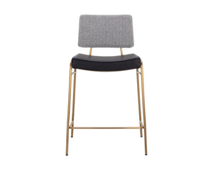 Sunpan Brinley Modern Barstool with Gold Stainless Steel Legs and Chic Black Faux Leather & Grey Fabric Seat Counter Height