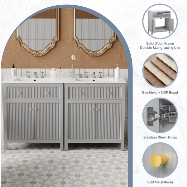 English Elm 60'' Modern Bathroom Vanity Set With Ceramic Sink, Soft Closing Doors, Space-Saving Grey Design N710SS00007E