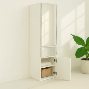 English Elm Elise Slim Modular Wood Closet Cabinet with Mirror — Tall White Melamine Organizer, Durable, Easy Assembly, Ample Storage B040P311967
