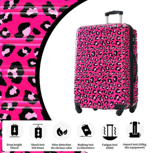 English Elm Hardshell Polycarbonate Luggage Set Three Piece Spinner Suitcases with Tsa Lock Hot Pink Leopard N732P218227H