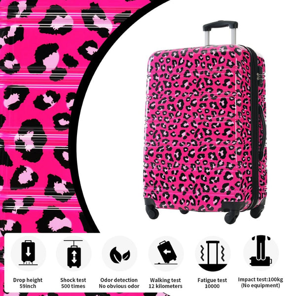 English Elm Hardshell Polycarbonate Luggage Set Three Piece Spinner Suitcases with Tsa Lock Hot Pink Leopard N732P218227H
