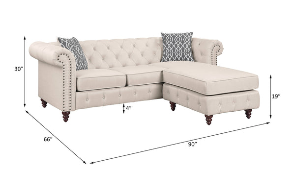 English Elm Waldina Reversible Fabric Sectional Sofa with Pocket Coil Seating, Button Tufting & Nailhead Trim Beige 84 L x 33 W x 26 H B2726P265297