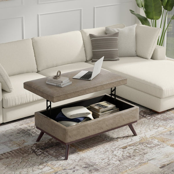 English Elm Owen Lift Top Storage Ottoman Vegan Leather Mid Century Modern Living Room B136P439028