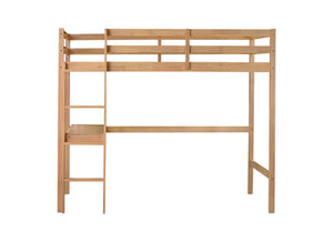 English Elm Twin High Loft Bed with Built-In Desk and Ladder — Space-Saving Rubberwood Study & Sleep Solution White Oak W504P206980
