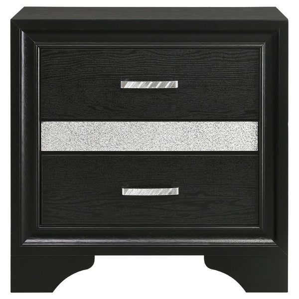 English Elm Corbin Queen Bedroom Set with Crystal Pulls Metallic Trim and Footboard Storage Drawers Black B062S00785