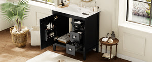 English Elm 30 Inch Bathroom Vanity with Ceramic Sink and 3 Smooth-Glide Drawers, Modern Moisture-Resistant Storage Black N710P252105B