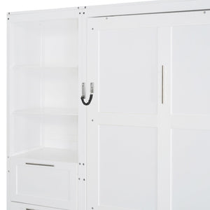 English Elm Queen Murphy Wall Bed with Wardrobe Drawers and Shelves for Studio or Guest Room White LP000865AAK-2